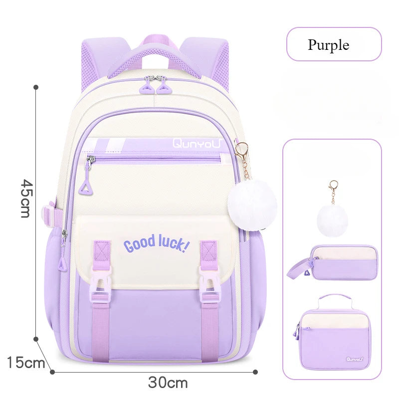 Sac à dos pour les filles avec boîte à déjeuner porte-crayon ensemble primaire