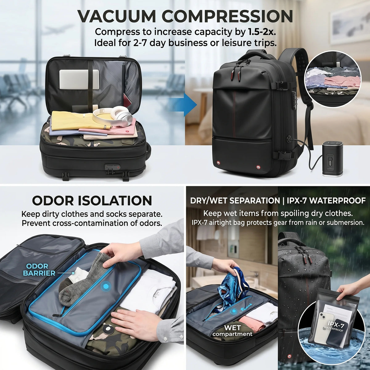 Sac à dos de compression sous vide pour ordinateur portable de 17 pouces