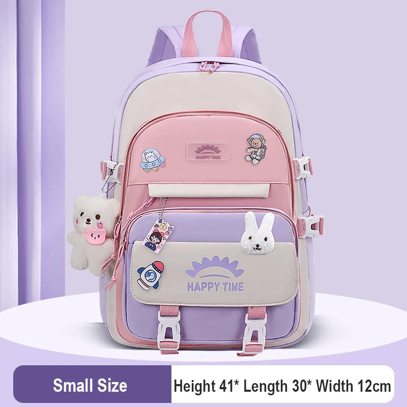 Sac à dos en nylon multi-poches de grande capacité pour femme, sac d'école pour fille, sac à dos pour ordinateur portable, livre, mignon, Ins, junior, lycéen petit