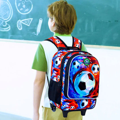 Cartable à roulettes, sac d'école primaire avec sac à lunch, football