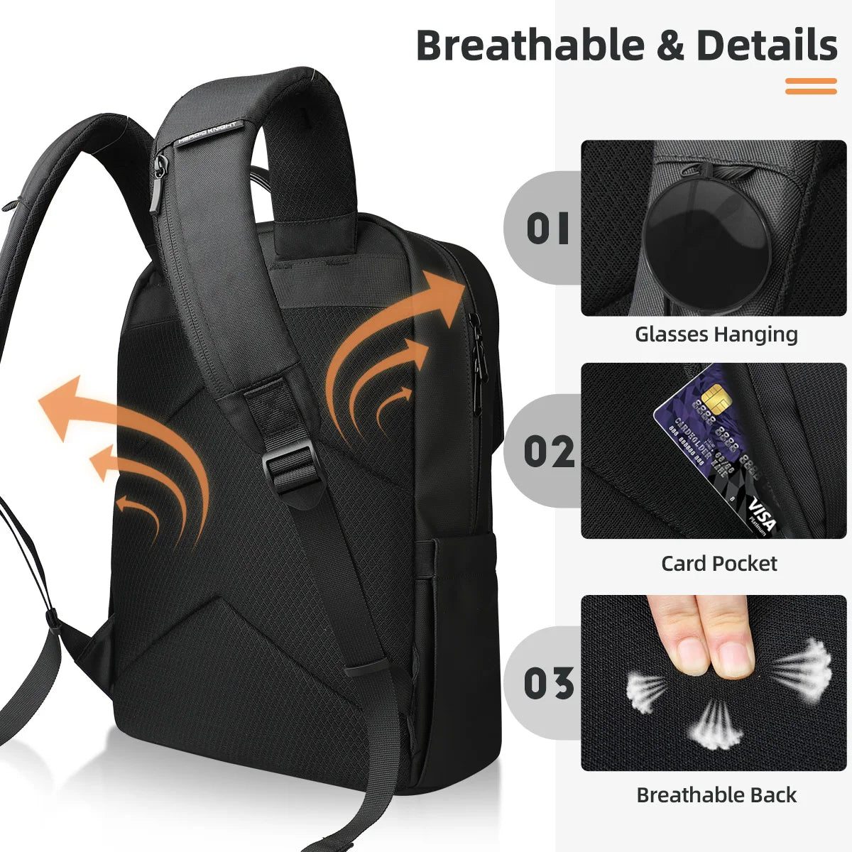 Sac à dos d'affaires élégant, étanche, pour ordinateur portable