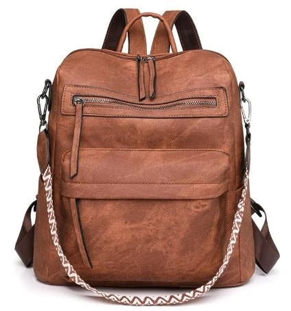 Sac à dos convertible 2 en 1 en cuir marron caramel avec bandoulière