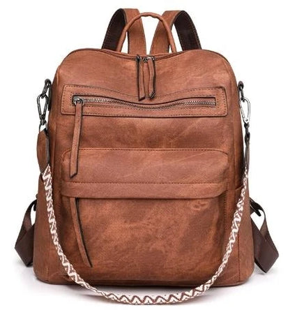 Sac à dos convertible 2 en 1 en cuir marron caramel avec bandoulière