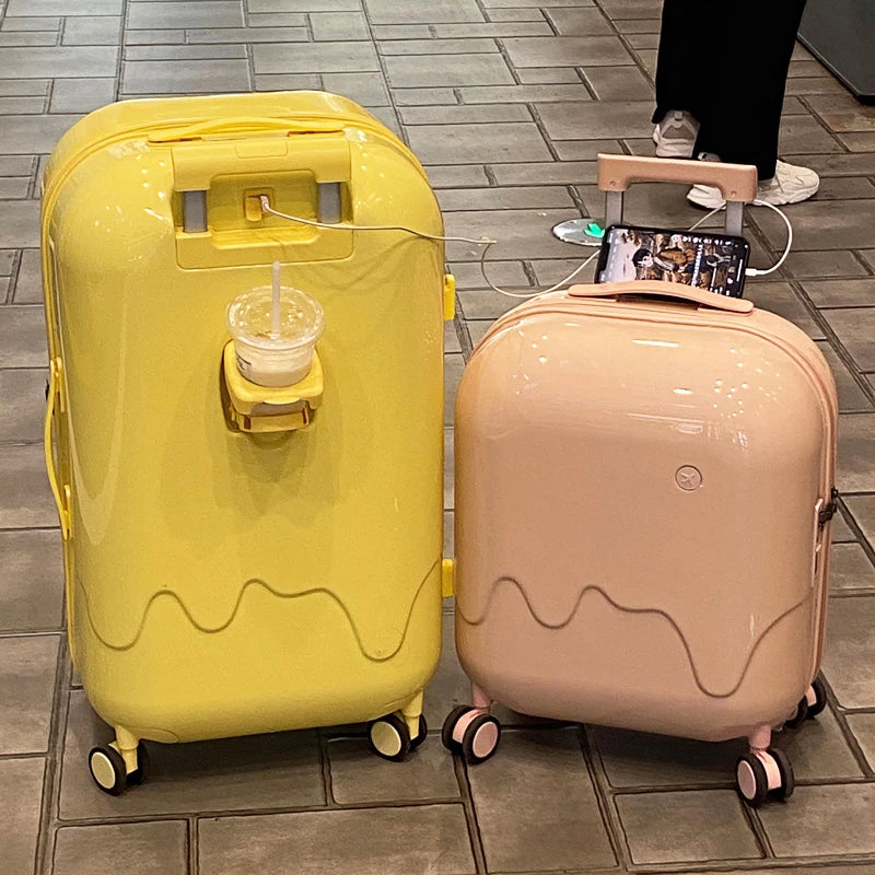 Valise Solide Légère et Silays euse à Roulettes Universelle pour Femme, Bagage à Bulles de Crème Glacée, Mot de Passe d'Embarquement, 20 Pouces