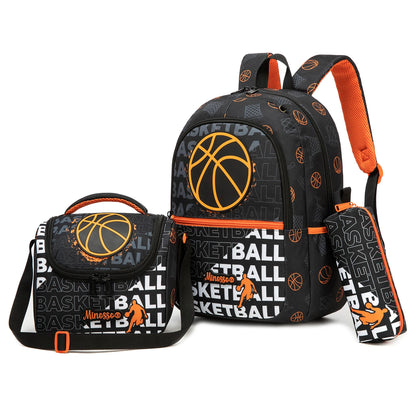 Boys' and Girls' School Bag Sets, 3 Pieces, Basketball