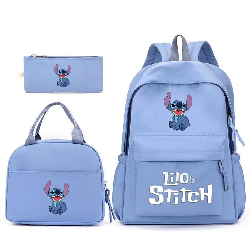 Sac à dos Lilo Stitch avec sac à lunch pour femmes et adolescents, sacs d'école pour étudiants, sac de voyage à la mode, ensembles pour adolescents, 3 pièces