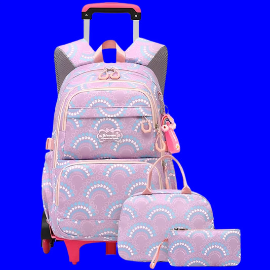 Sac à Dos d'École à Roulettes pour Fille, Cartable Étanche avec Roulettes pour Enfant