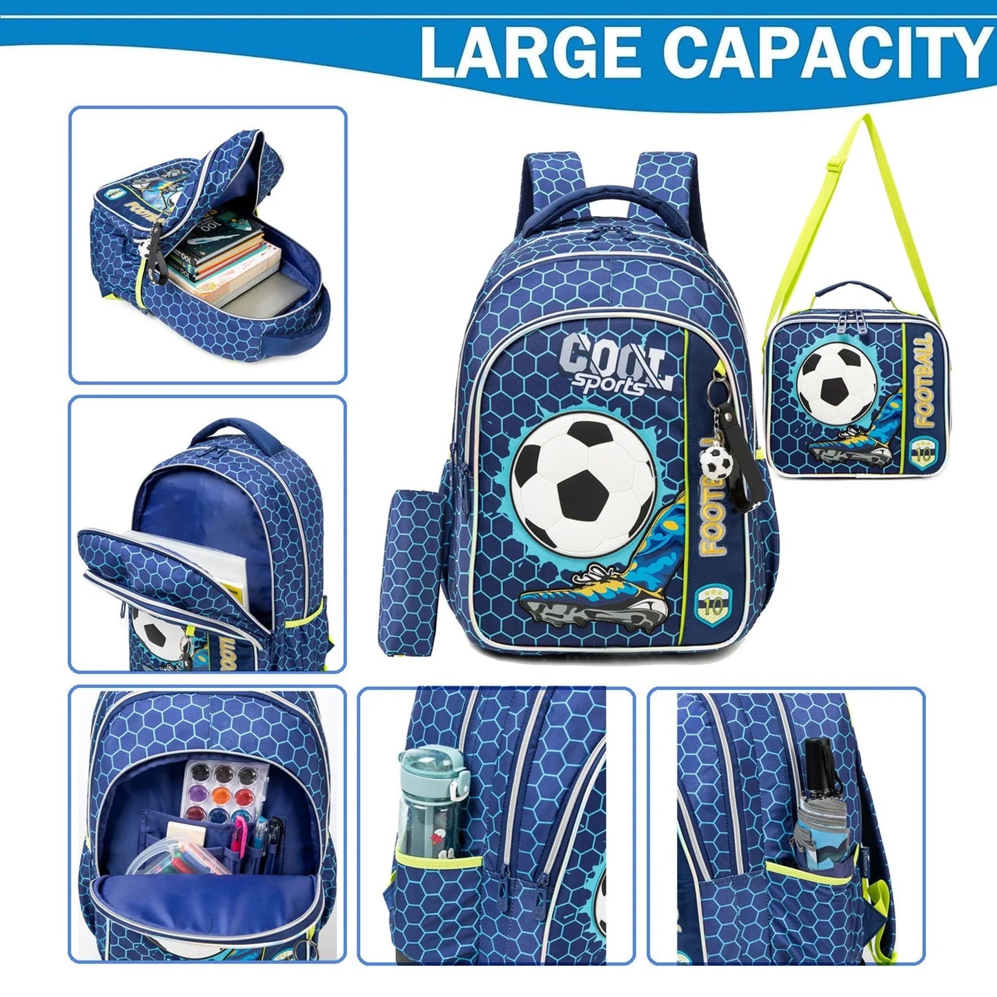 Ensemble de 3 sacs à dos d'école avec sac à déjeuner et étui à stylos