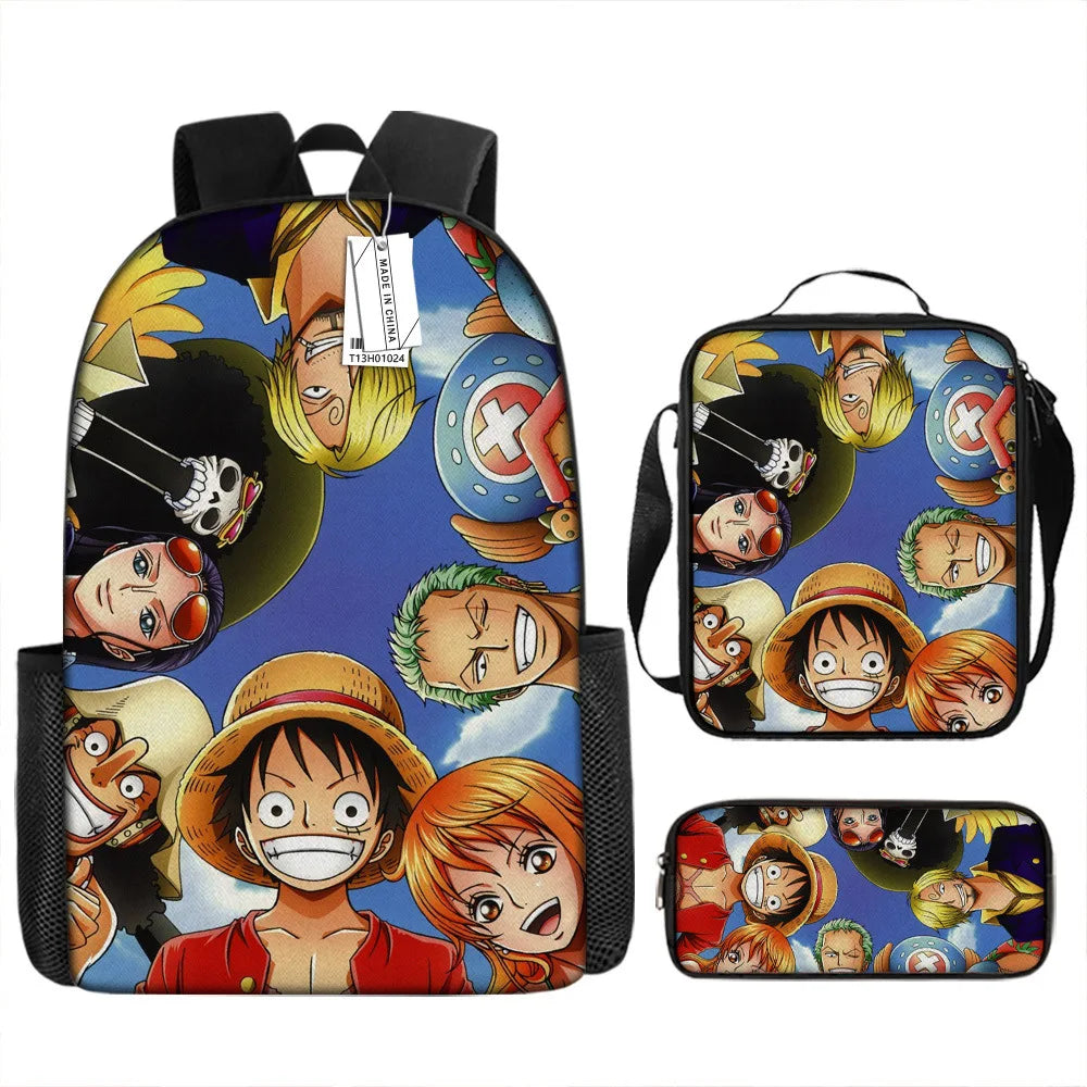 Cartable Luffy une pièce pour garçons et filles, sac à dos d'étudiant, sac d'école de dessin animé Anime, sac à dos aste, ensemble de 3 pièces