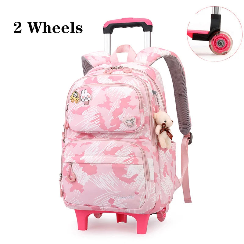 Sac d'école à roulettes pour enfants, sac à dos pour étudiants, sac à roulettes pour filles, cartable mignon, sacs de livre à roulettes