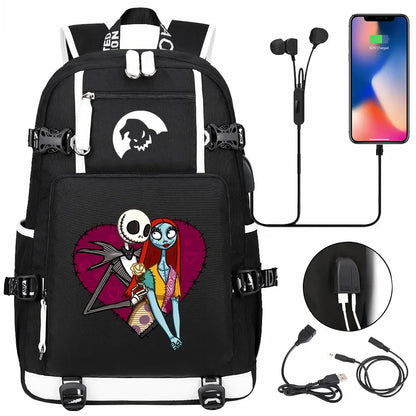 Sac à Dos The Nightmare Before Christmas pour Enfant, Cartable, Grande Capacité, Ordinateur Portable, Étanche, Multifonction, Chargement USB