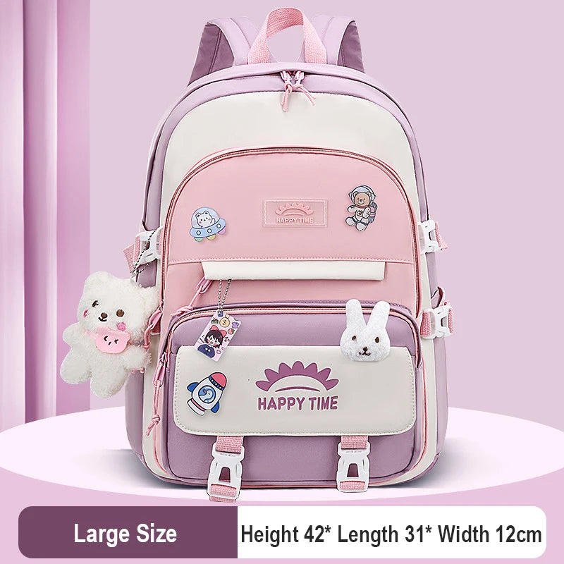 Sac à dos en nylon multi-poches de grande capacité pour femme, sac d'école pour fille, sac à dos pour ordinateur portable, livre, mignon, Ins, junior, lycéen