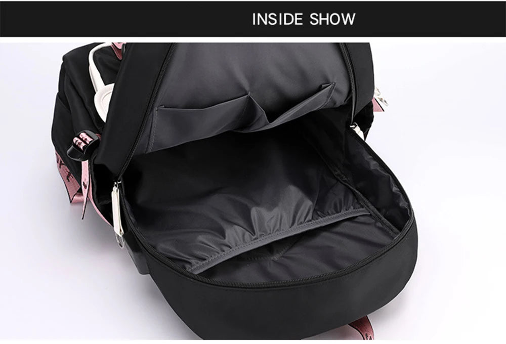 Sac à dos Boba Anime Cat pour étudiants du collège, sac à dos de voyage pour fille, sacs d'école pour ordinateur portable, sacs à livres USB, mode de loisirs