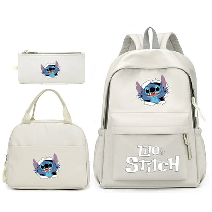 Sac à dos Lilo Stitch avec sac à lunch pour femmes et adolescents, sacs d'école pour étudiants, sac de voyage à la mode, ensembles pour adolescents, 3 pièces