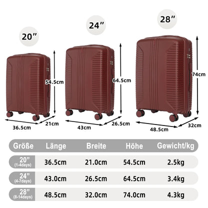 Ensemble de valises de voyage à fermeture éclair de 20, 24 et 28 pouces