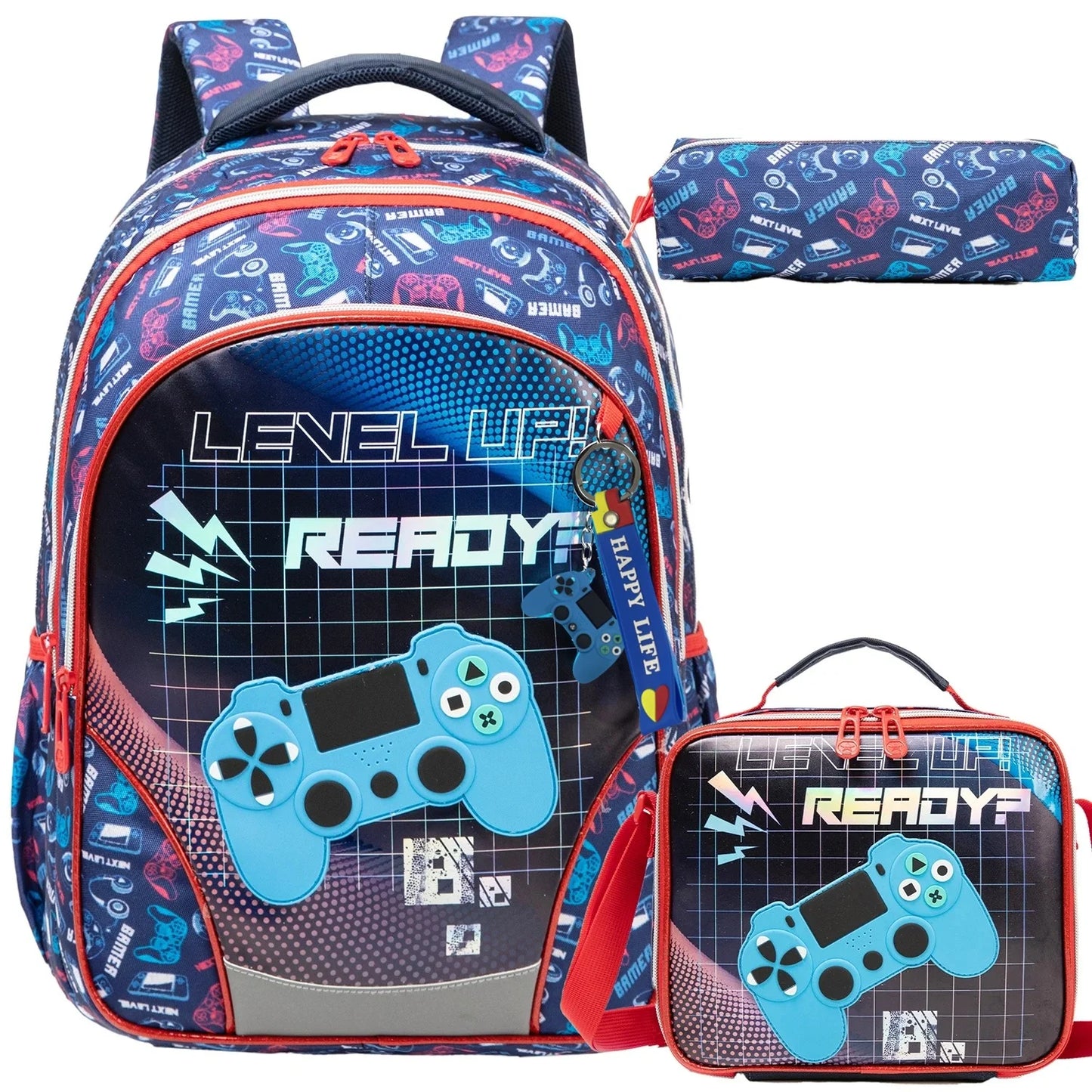 Ensemble de 3 sacs à dos d'école avec sac à déjeuner et étui à stylos