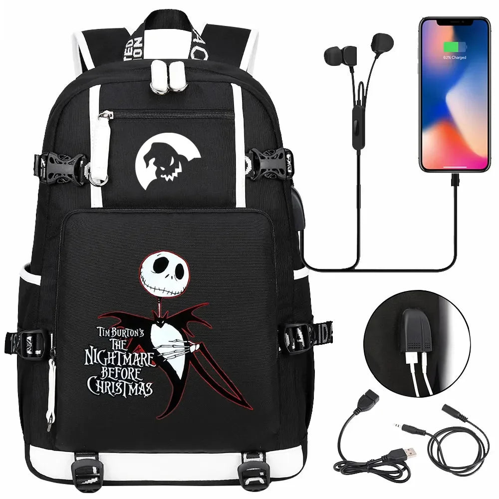 Sac à Dos The Nightmare Before Christmas pour Enfant, Cartable, Grande Capacité, Ordinateur Portable, Étanche, Multifonction, Chargement USB Halloween