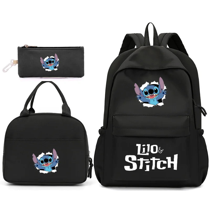 Sac à dos Lilo Stitch avec sac à lunch pour femmes et adolescents, sacs d'école pour étudiants, sac de voyage à la mode, ensembles pour adolescents, 3 pièces