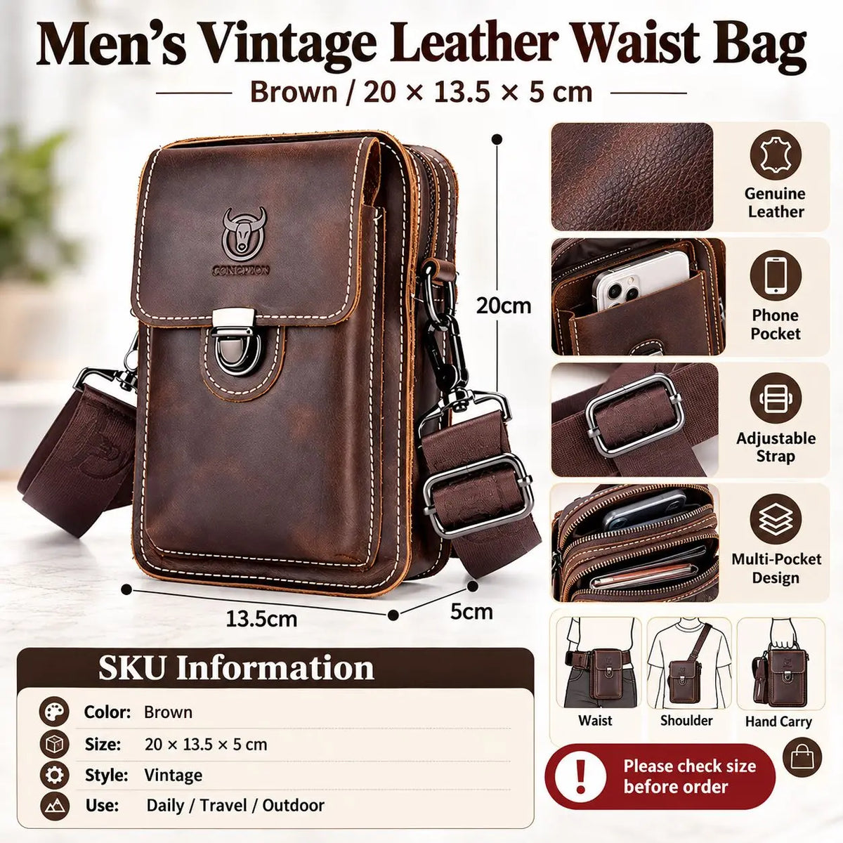 Sac bandoulière en cuir pour homme