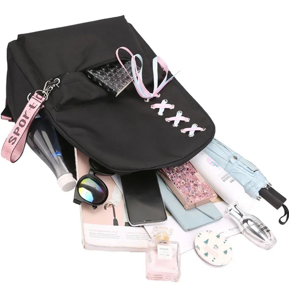 Cartable Kawaii pour Femme et Adolescente, Sac à Dos avec Chargeur USB