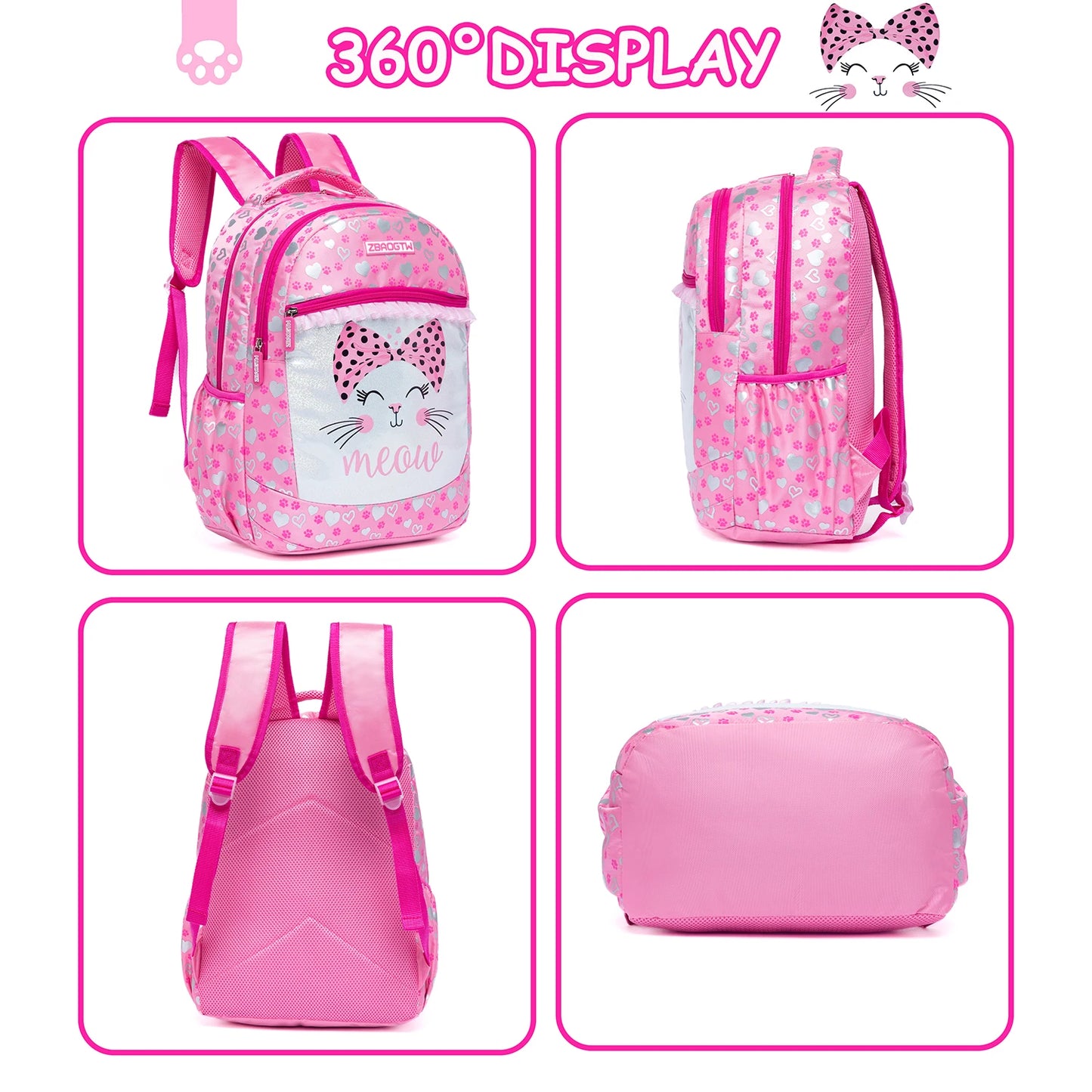 Cartable en cuir PU pour l'école primaire, sac à lunch et sac à stylo, 3 pièces