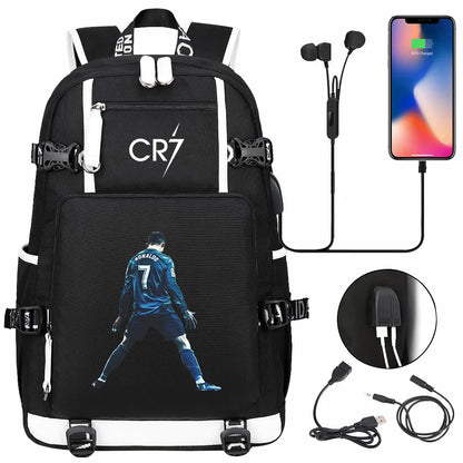 Sac à dos Ronaldo Football CR7 avec chargeur USB, cartable pour ordinateur portable, sacs de voyage pour adolescents et étudiants