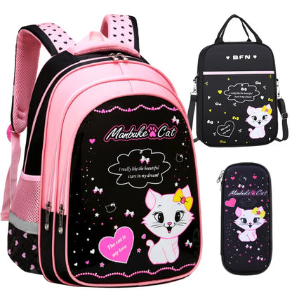 Sac à dos léger à motif de dessin animé pour enfants, sacs d'école pour filles, sac à dos pour enfants, chat doux