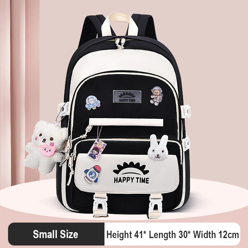 Sac à dos en nylon multi-poches de grande capacité pour femme, sac d'école pour fille, sac à dos pour ordinateur portable, livre, mignon, Ins, junior, lycéen