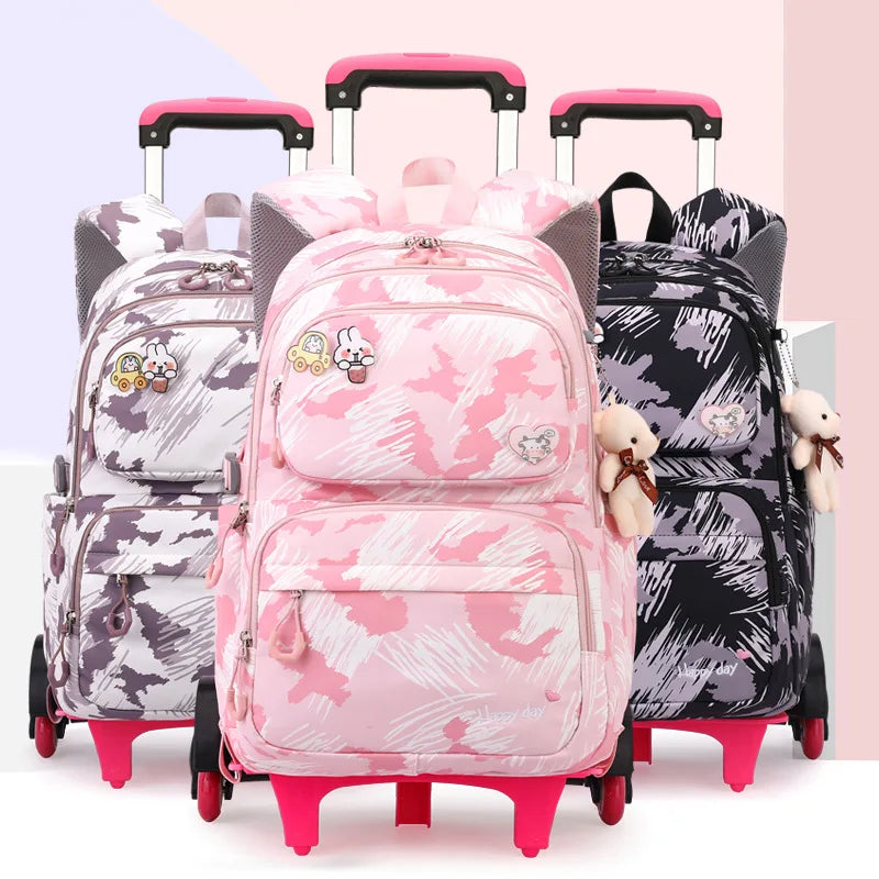 Sac d'école à roulettes pour enfants, sac à dos pour étudiants, sac à roulettes pour filles, cartable mignon, sacs de livre à roulettes