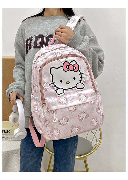 Sanurgente-Cartable en toile Kawaii pour garçons et filles, sac à dos grande capacité, mignon Kuromi Melody Cinnamoroll, dessin animé Hello Kitty