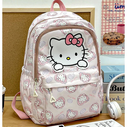 Sanurgente-Cartable en toile Kawaii pour garçons et filles, sac à dos grande capacité, mignon Kuromi Melody Cinnamoroll, dessin animé Hello Kitty