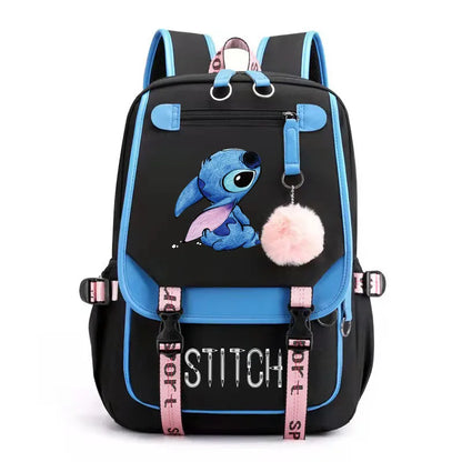 Disney-Sac à dos Stitch pour femme, chargement USB, sacs d'école, adolescentes, garçons, sac à dos pour ordinateur portable, sacs à dos de voyage pour femme