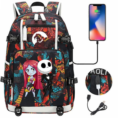 Sac à Dos The Nightmare Before Christmas pour Enfant, Cartable, Grande Capacité, Ordinateur Portable, Étanche, Multifonction, Chargement USB