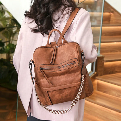 Sac à dos convertible 2 en 1 en cuir marron caramel avec bandoulière