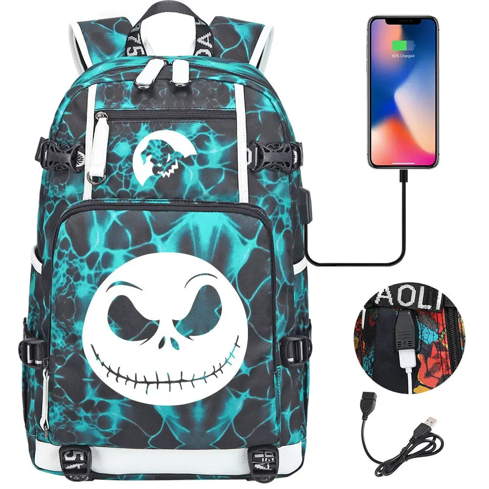 Sac à Dos The Nightmare Before Christmas pour Enfant, Cartable, Grande Capacité, Ordinateur Portable, Étanche, Multifonction, Chargement USB halloween