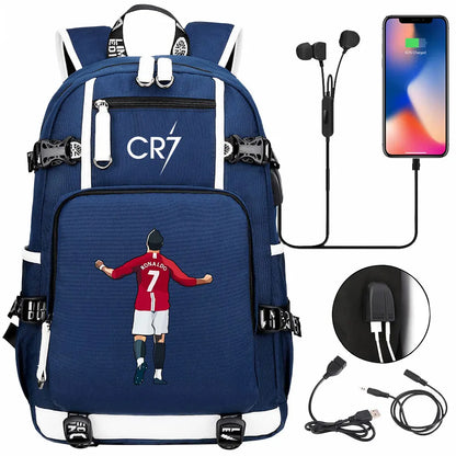 Sac à dos Ronaldo Football CR7 avec chargeur USB, cartable pour ordinateur portable, sacs de voyage pour adolescents et étudiants