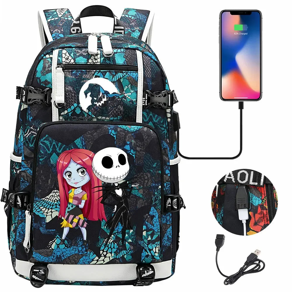 Sac à Dos The Nightmare Before Christmas pour Enfant, Cartable, Grande Capacité, Ordinateur Portable, Étanche, Multifonction, Chargement USB