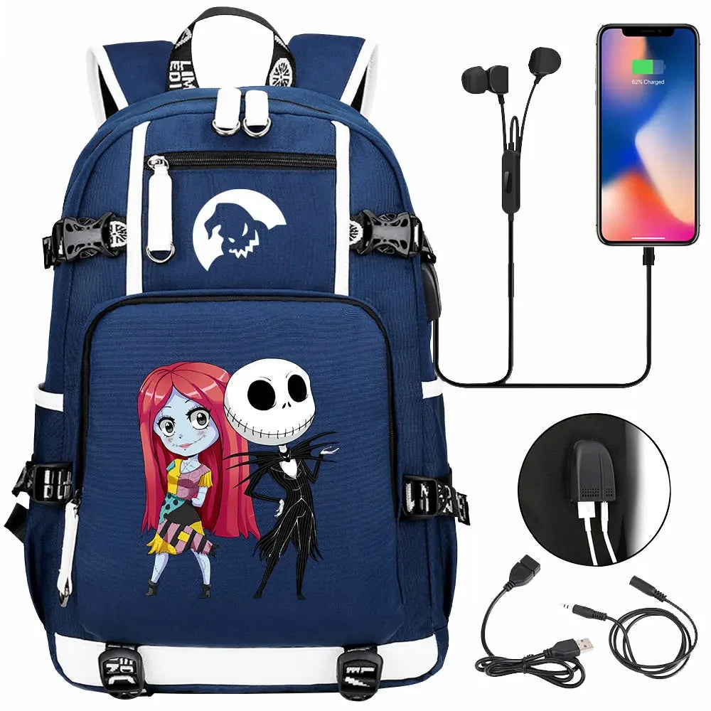 Sac à Dos The Nightmare Before Christmas pour Enfant, Cartable, Grande Capacité, Ordinateur Portable, Étanche, Multifonction, Chargement USB halloween