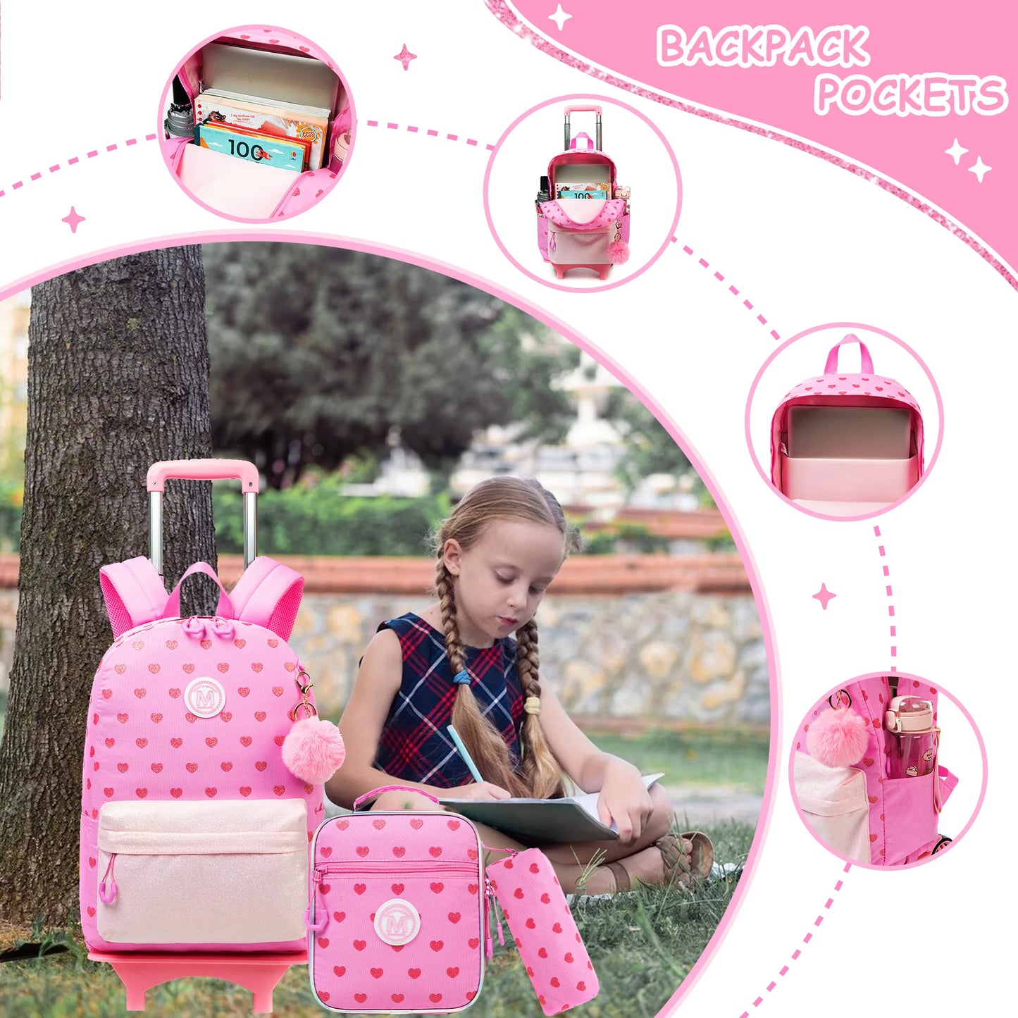 School backpack with wheels, 3 pieces