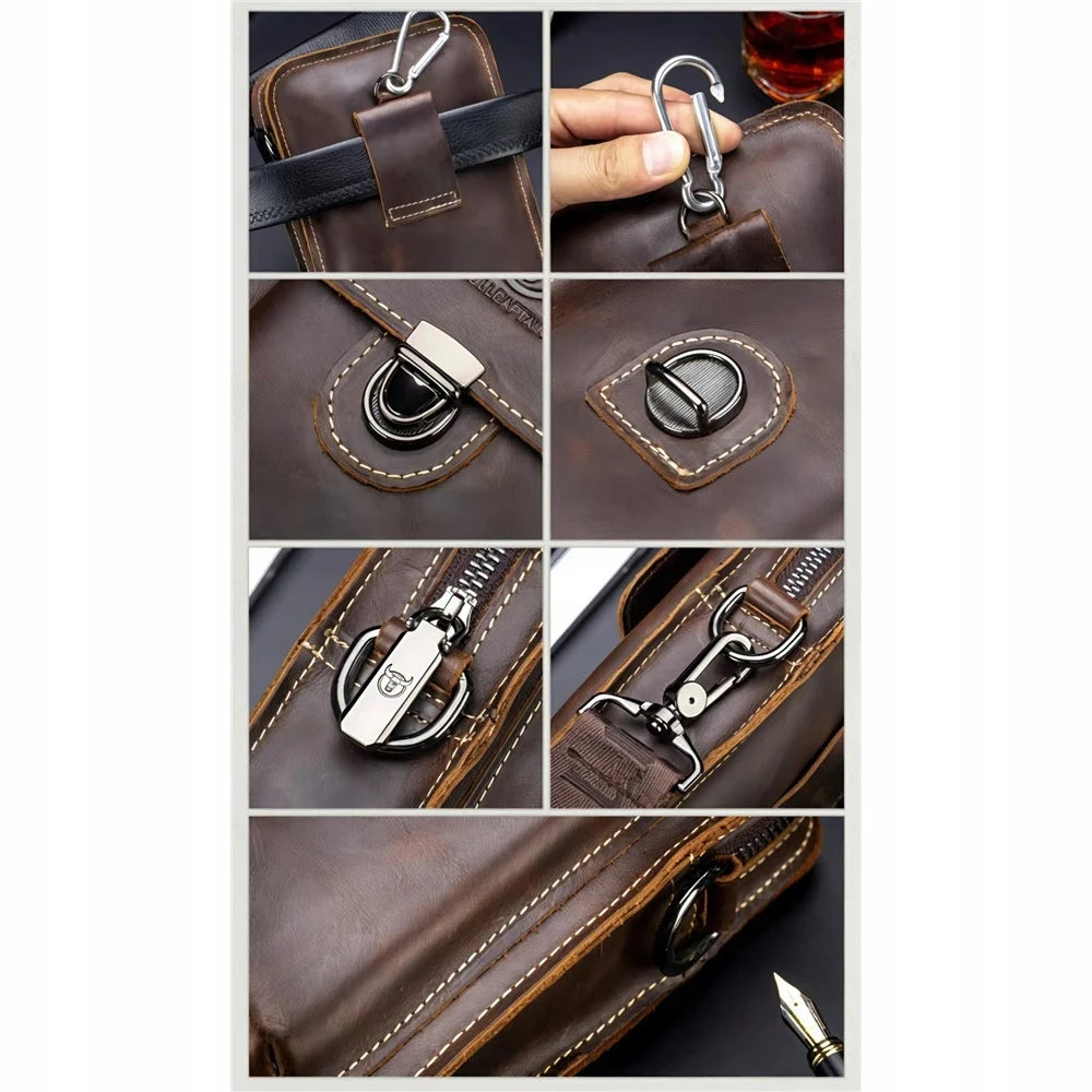 Sac banane en cuir véritable pour homme avec passant de ceinture