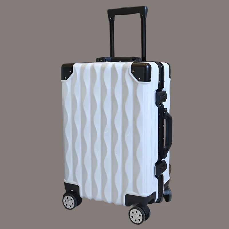 Super jolie valise à roulettes pour hommes et femmes, valise de voyage version coréenne, 20/24/28 pouces cadre en aluminium