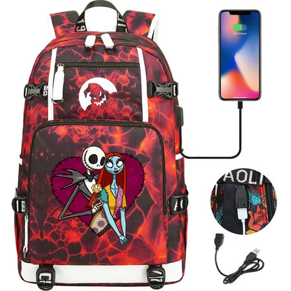 Sac à Dos The Nightmare Before Christmas pour Enfant, Cartable, Grande Capacité, Ordinateur Portable, Étanche, Multifonction, Chargement USB