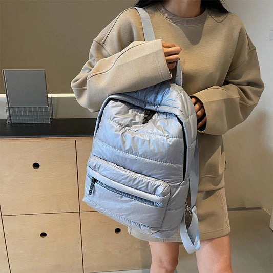 Sac à Dos Matelassé en Duvet Solide de Grande Capacité