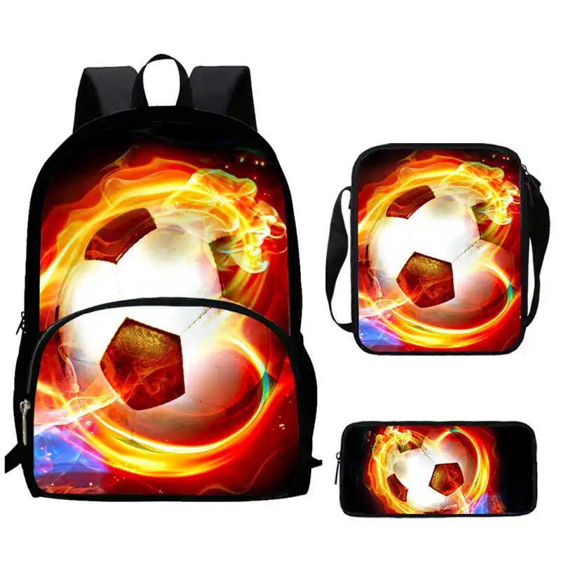Sac à Dos d'École avec Imprimé 3D de Football pour Garçon et Fille, Ensemble de 3 Pièces avec Sacs Initiés, Trousse à Crayons, psg