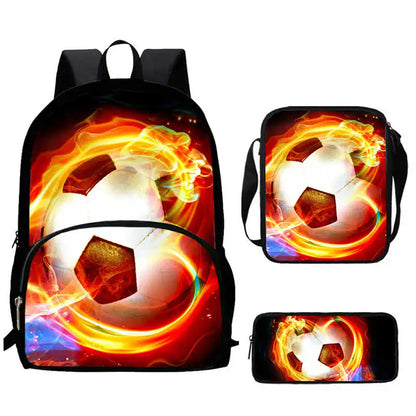 Sac à Dos d'École avec Imprimé 3D de Football pour Garçon et Fille, Ensemble de 3 Pièces avec Sacs Initiés, Trousse à Crayons, psg