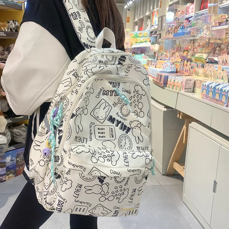 Sac à Dos observateur et Étanche pour Écolier d'École Primaire, Sacoche pour Ordinateur Portable 14 ans, Mignon, Graffiti, Fille, Sortir pour Jouer