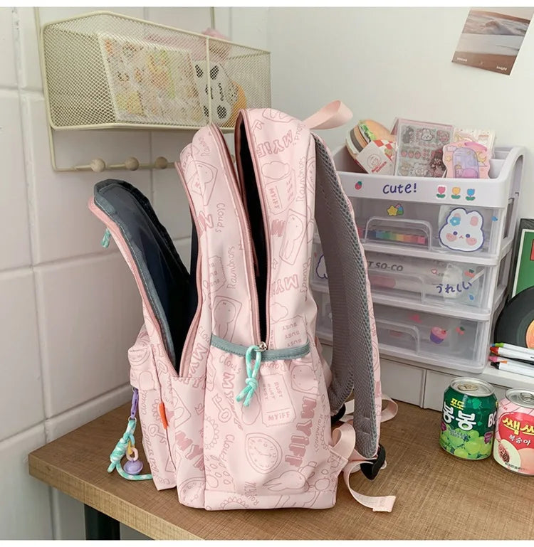 Sac à Dos observateur et Étanche pour Écolier d'École Primaire, Sacoche pour Ordinateur Portable 14 ans, Mignon, Graffiti, Fille, Sortir pour Jouer