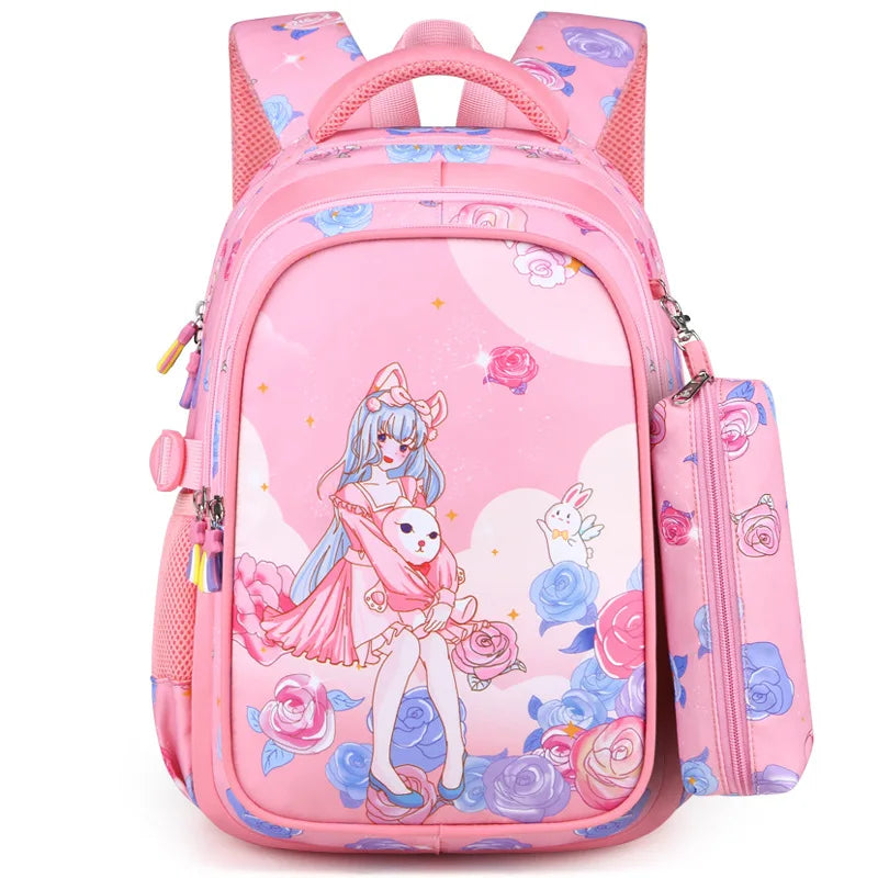 Sac à Dos d'École Primaire Étanche pour Enfant Garçon et Fille orthopédique rose