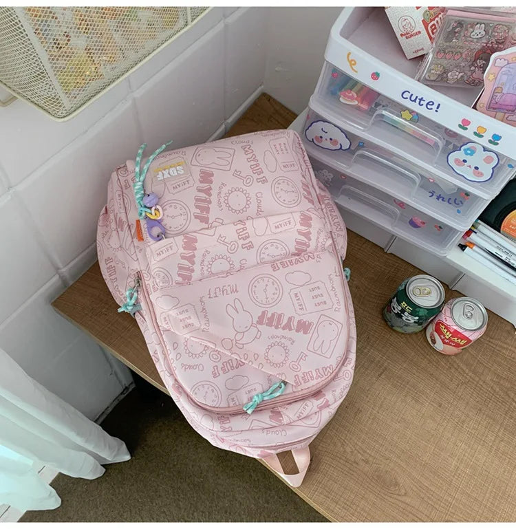 Sac à Dos observateur et Étanche pour Écolier d'École Primaire, Sacoche pour Ordinateur Portable 14 ans, Mignon, Graffiti, Fille, Sortir pour Jouer