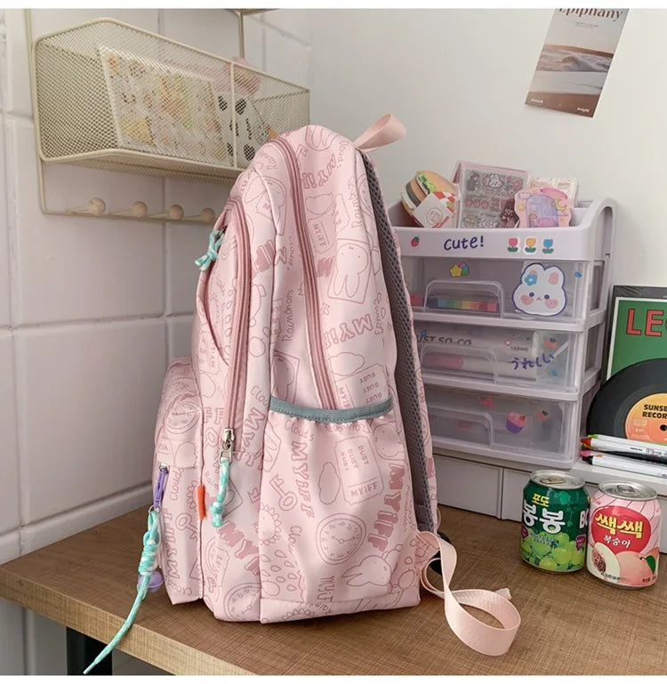 Sac à Dos observateur et Étanche pour Écolier d'École Primaire, Sacoche pour Ordinateur Portable 14 ans, Mignon, Graffiti, Fille, Sortir pour Jouer